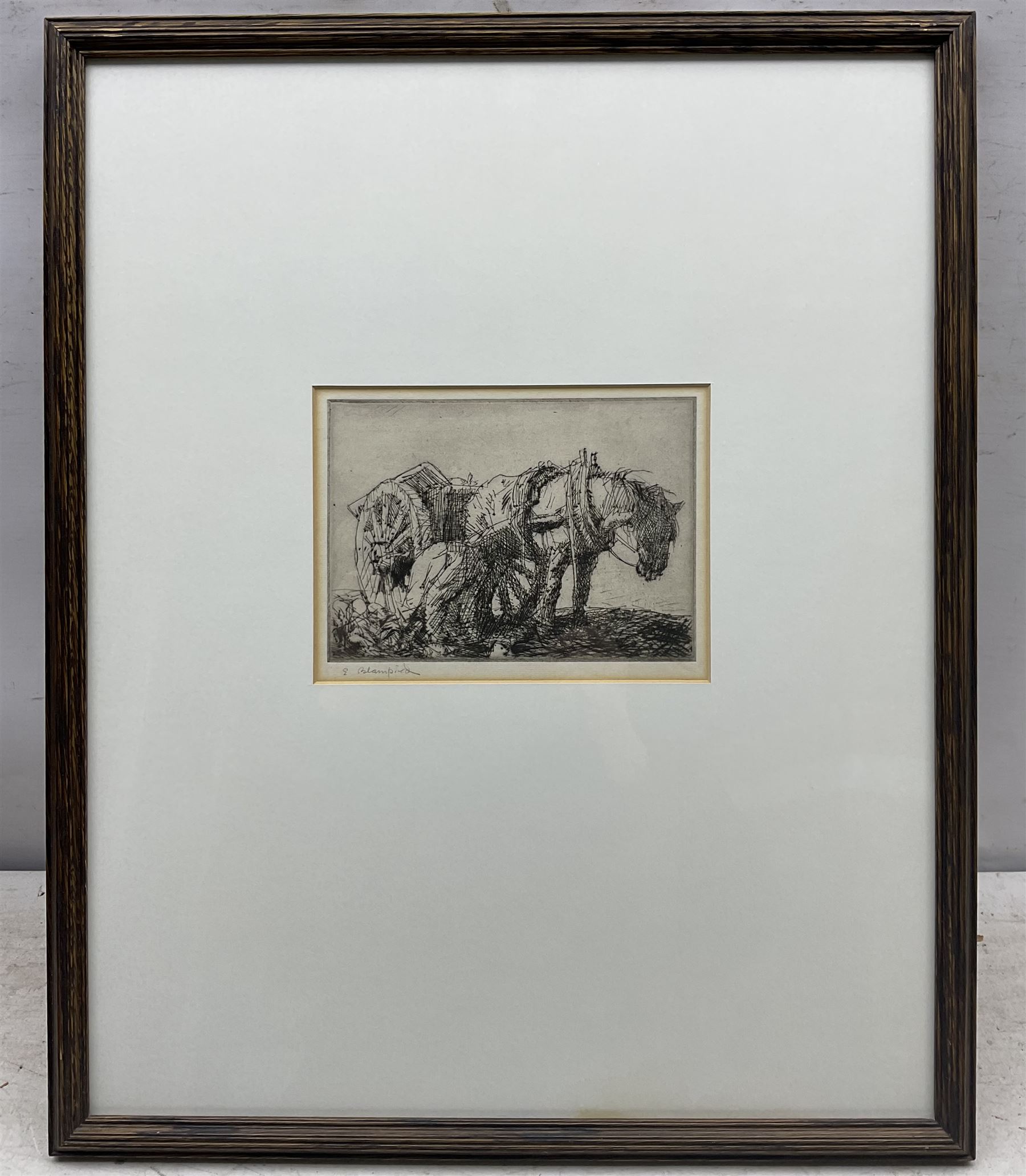 Edmund Blampied (British 1886-1966): 'Gathering Turnips', drypoint etching signed in pencil 12cm x 17cm 