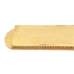 Early 20th century Tiffany & Co three piece gilt bronze Adam pattern desk tray, of oblong form with three divisions, decorated with patera and husk swags, stamped beneath Tiffany Studios New York, inkwell H6.5cm W10.5cm, tray W24.5cm
