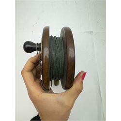 D. Slater, Newark, wood, alloy and brass star-back centre pin reel,  together with three other wooden/alloy reels including Edge Elite, Milbro Pelican and one other 