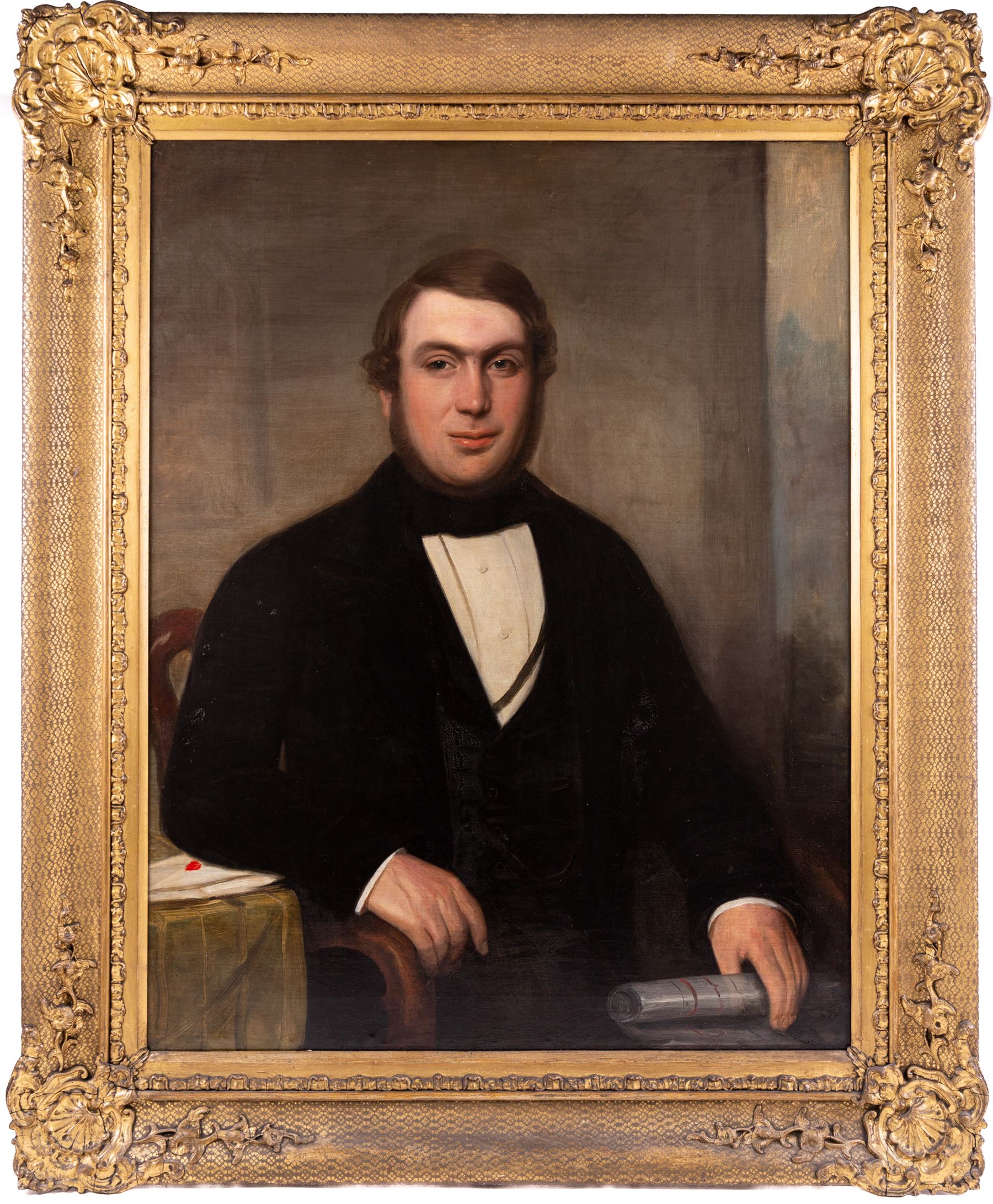 English School (19th Century): Portrait of a Merchant, oil on canvas in in gilt frame unsigned 90cm x 70cm