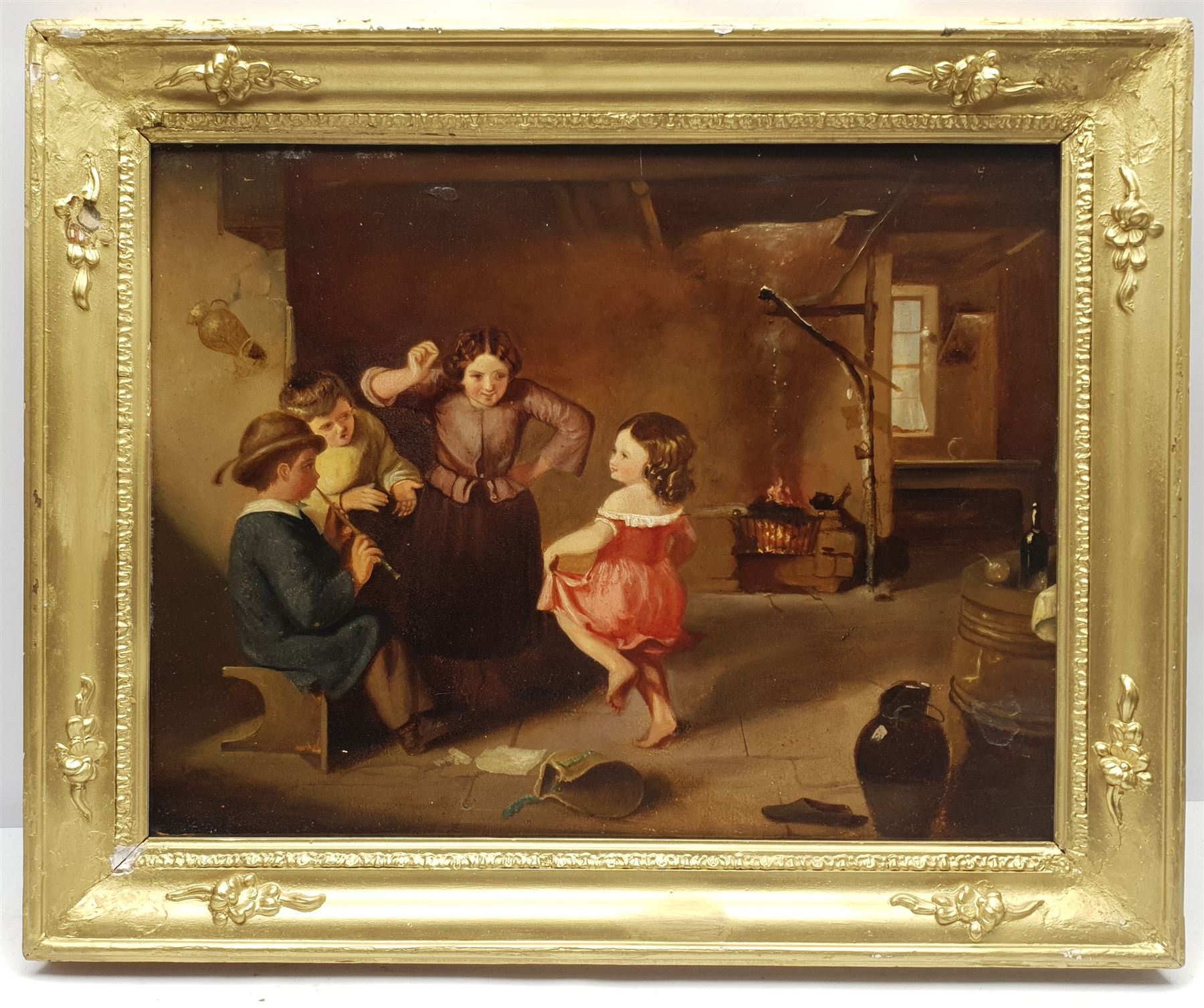 English School (19th Century): Family Soiree, oil on wooden panel unsigned 33cm x 43cm