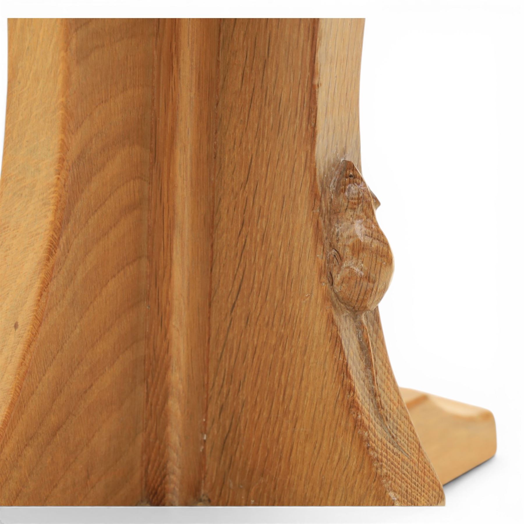 Mouseman - adzed oak octagonal occasional table,  raised on a quatriform base with carved mouse signature, by the workshop of Robert Thompson, Kilburn
