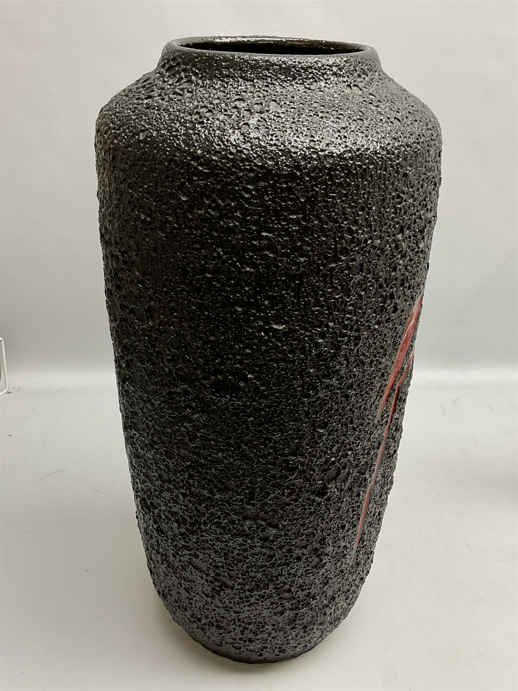 West German fat lava vase of shouldered form decorated with red horses