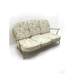 Ercol beech framed two seat sofa, spindle back