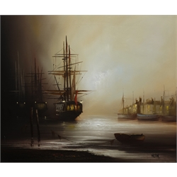  Barry Hilton (British 1941-): Harbour Scene at Twilight, oil on canvas signed 50cm x 60cm  