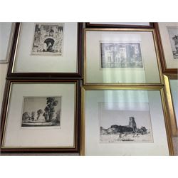 Collection of etchings, artists including Herbert Gordon Warlow, Henry Percy Huggill, David Robertson, Eliab George Earthrowl, Kevin Brown, Geoffrey Heath Wedgwood, Louis Conrad Rosenberg, Frank Brangwyn, Martin Hardie, John Shapland, Oliver Hall, Sydney Mackenzie Litten, Percy Lancaster, Willie Rawson, etc (18)