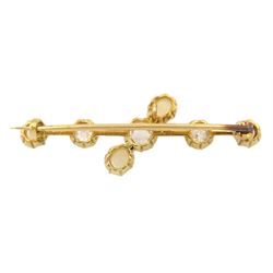 Early 20th century 15ct gold opal and diamond brooch, the central rose cut diamond, with old cut diamonds set either side, total diamond weight approx 0.60 carat