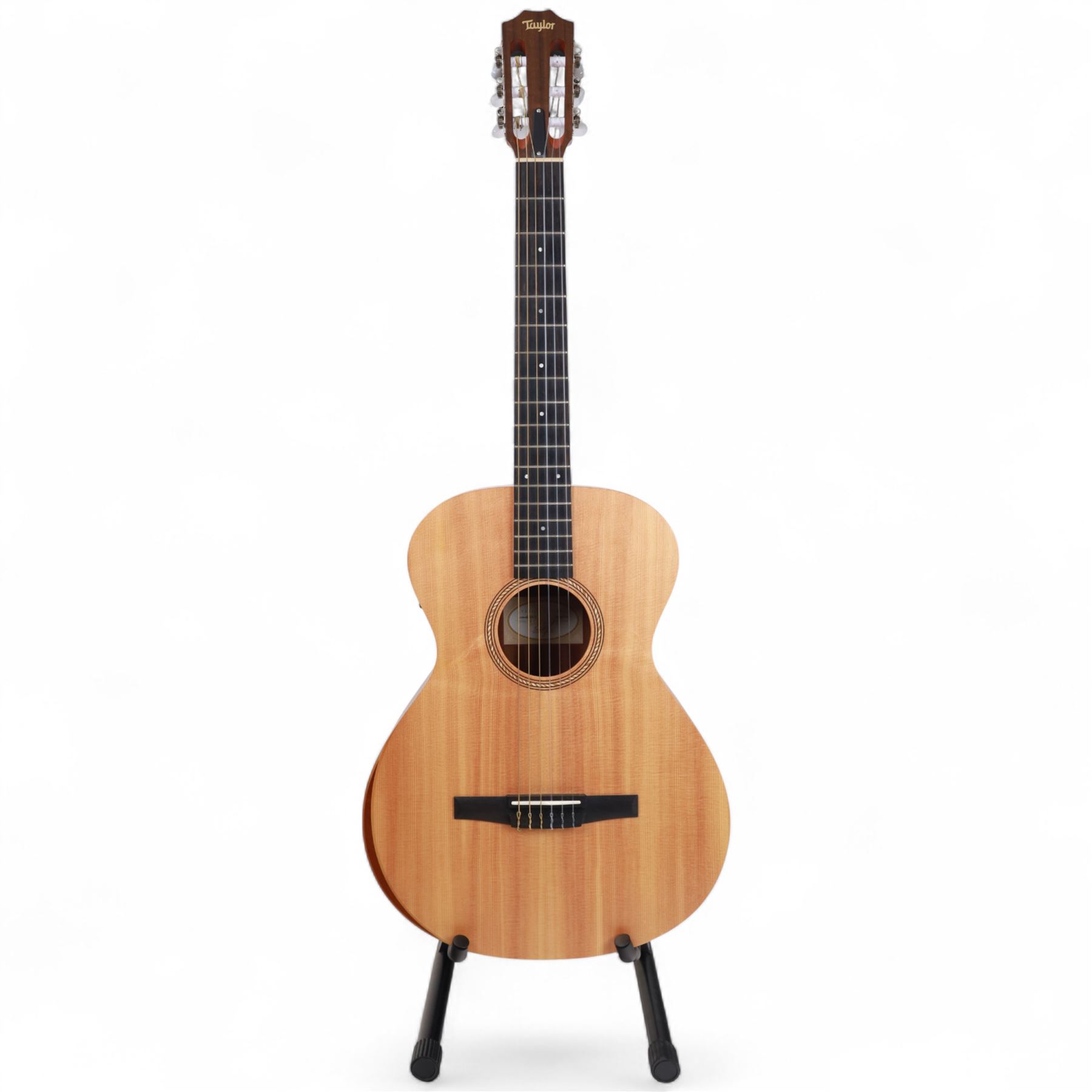 2020 Taylor Academy 12E-N nylon string electro-acoustic guitar; with sapele body, natural spruce top with contour edge and ebony fretboard, in original Taylor soft case, guitar L99cm