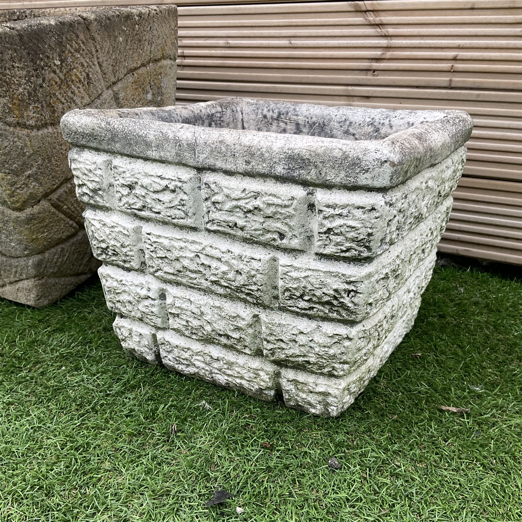 Set of five cast stone square planters  - THIS LOT IS TO BE COLLECTED BY APPOINTMENT FROM DUGGLEBY STORAGE, GREAT HILL, EASTFIELD, SCARBOROUGH, YO11 3TX