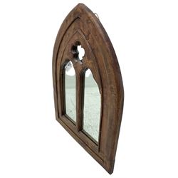 Rustic hardwood lancet shaped wall mirror