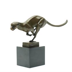 After Milo - Bronze figure of a running Cheetah with foundry mark on a black marble base H20cm