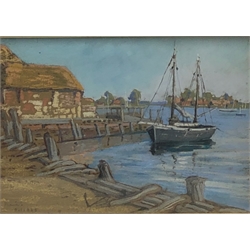 M R P Allwood (British early 20th century): 'Bosham Harbour', pastel titled and dated 1925, signed and titled on artist's address label verso '8 The Drive Edgware' 22cm x 31cm