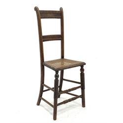 Victorian beech framed child’s deportment correction chair, turned supports, cane work seat, total height - 90cm