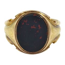 Victorian 15ct gold single stone bloodstone signet ring, Birmingham 1884