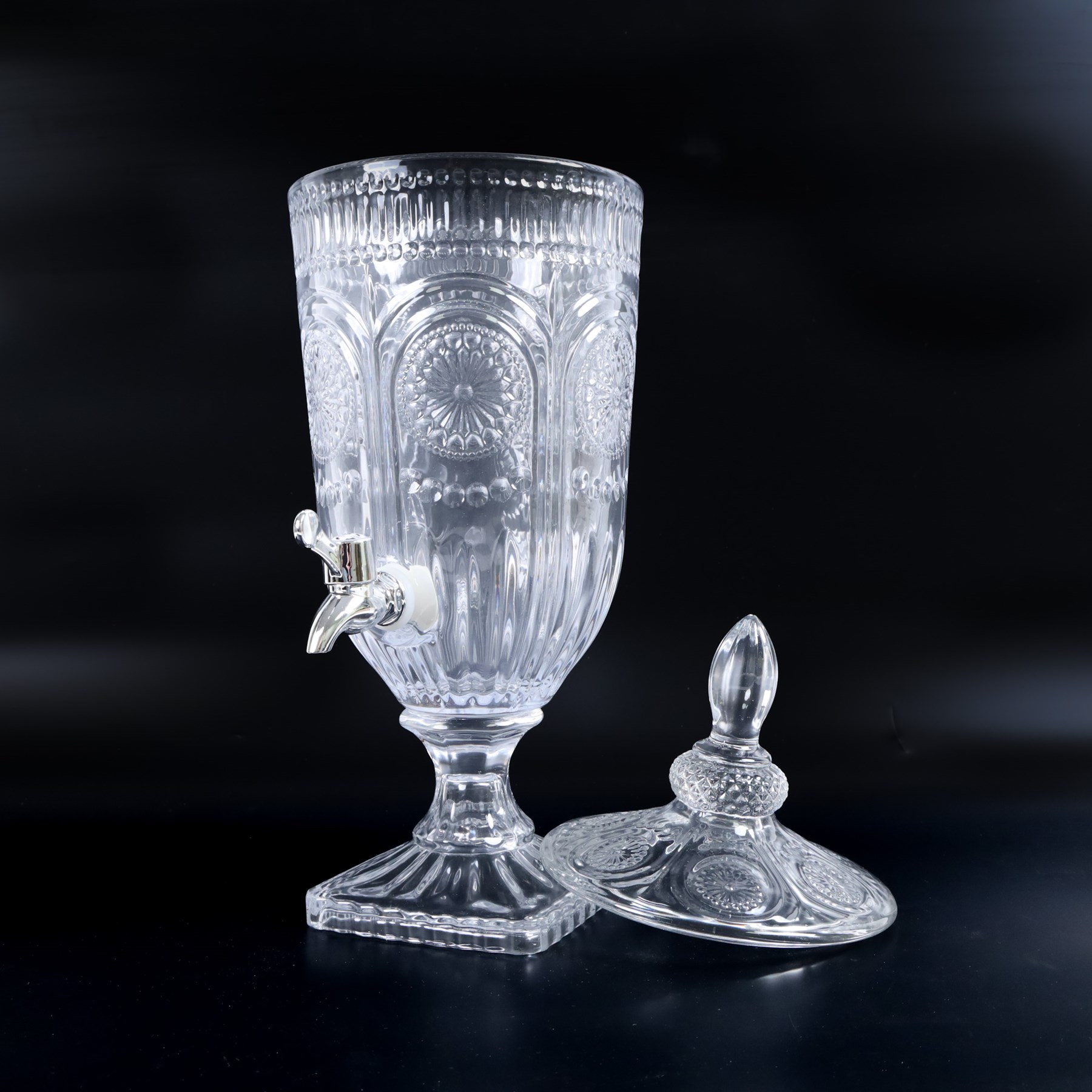 Pair glass drinks dispensers, H48cm