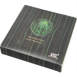 Montblanc Meisterstuck Czar Nikolai I Malachite rollerball pen, with malachite lid and solid silver, stamped 925, gold plated body, together with original signed certificate and polythene cloth, in original box with a Montblanc leather case