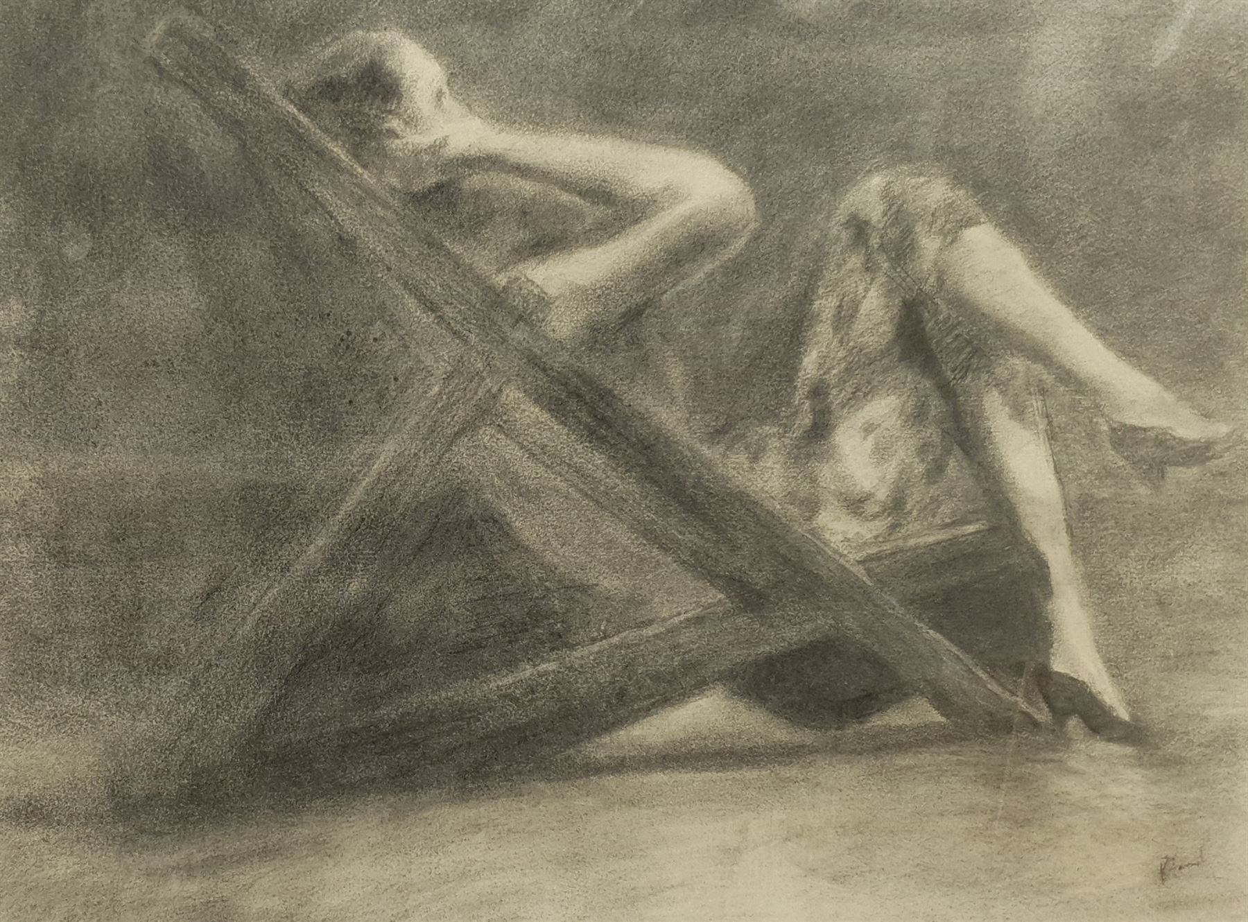 Richard Farrant (British Contemporary): 'Relaxation', charcoal signed, titled verso 37cm x 50cm