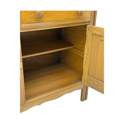 Ercol - golden dawn light elm dresser, plate rack above two drawers and two cupboard doors with sliding wooden lock mechanism 