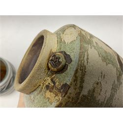 Collection of studio pottery, to include salt glaze vase with trailed decoration, impressed JH mark, possibly Joanna Still (nee Harrisson), set of six cups and vase by Diana Eden with impressed DE marks beneath, etc