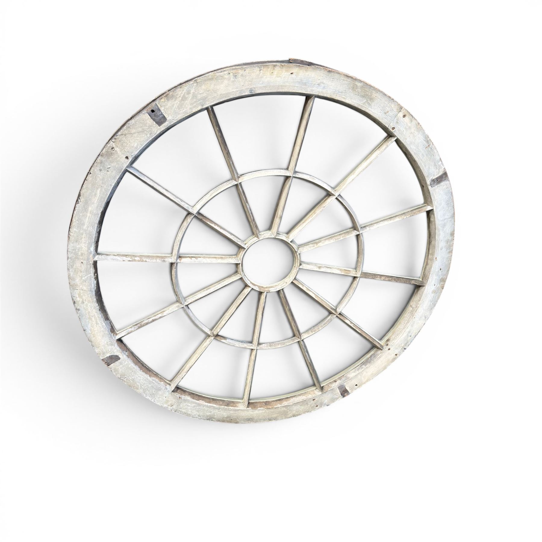18th century pine circular window or ceiling lantern, astragal glazed segmented sunburst design
