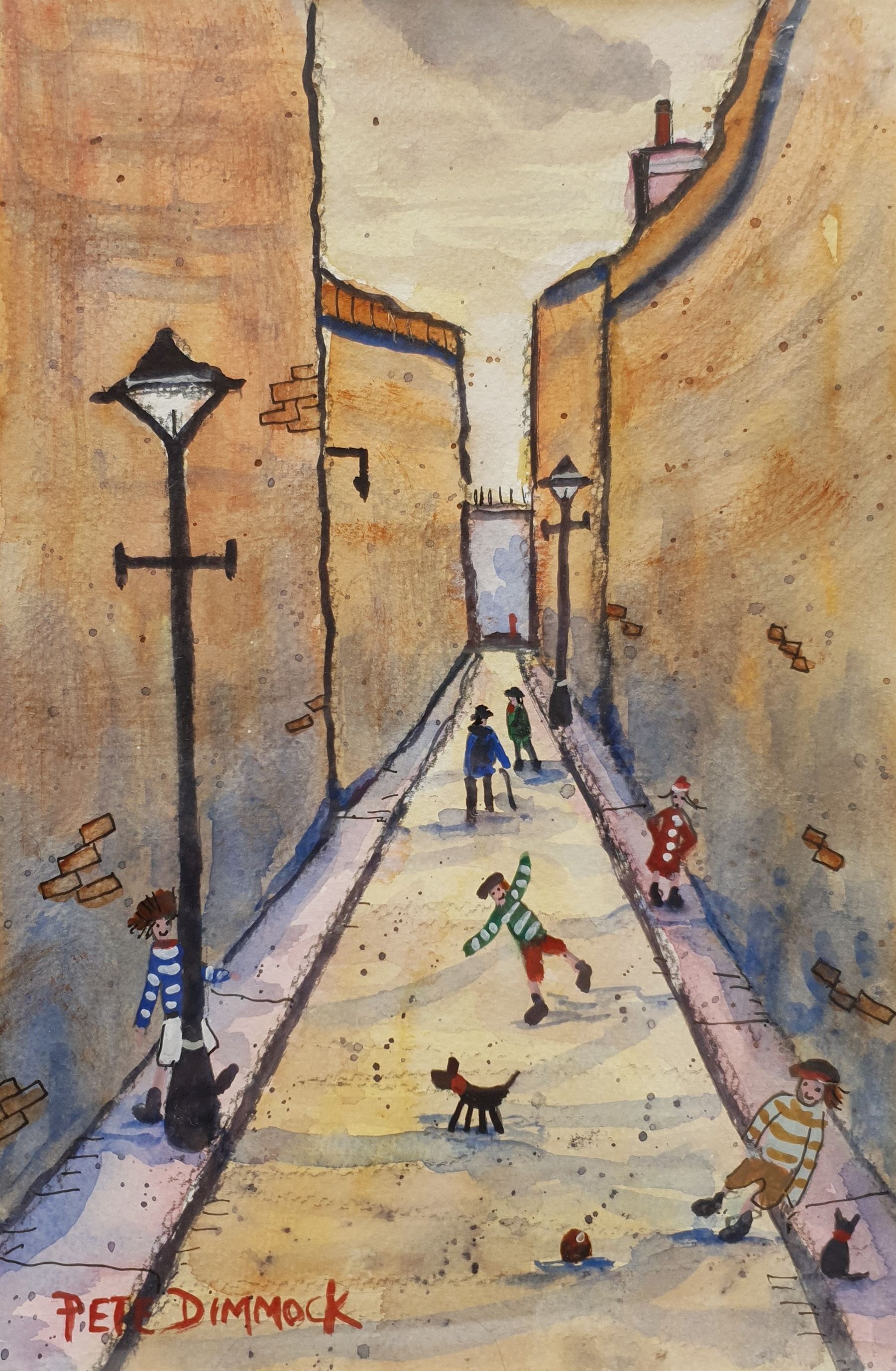 Pete Dimmock (Northern British Contemporary): 'Street Cute Dog Cat Kids!', watercolour signed 27cm x 18cm