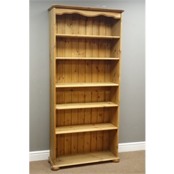 Pine open bookcase with five adjustable shelves, W86cm, H187cm, D37cm  