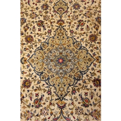  Kashan beige ground rug, central medallion, floral field, repeating border, 300cm x 200cm  