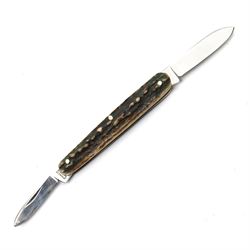 Stan Shaw (Sheffield) -  Two bladed penknife with stag scales L8.5cm