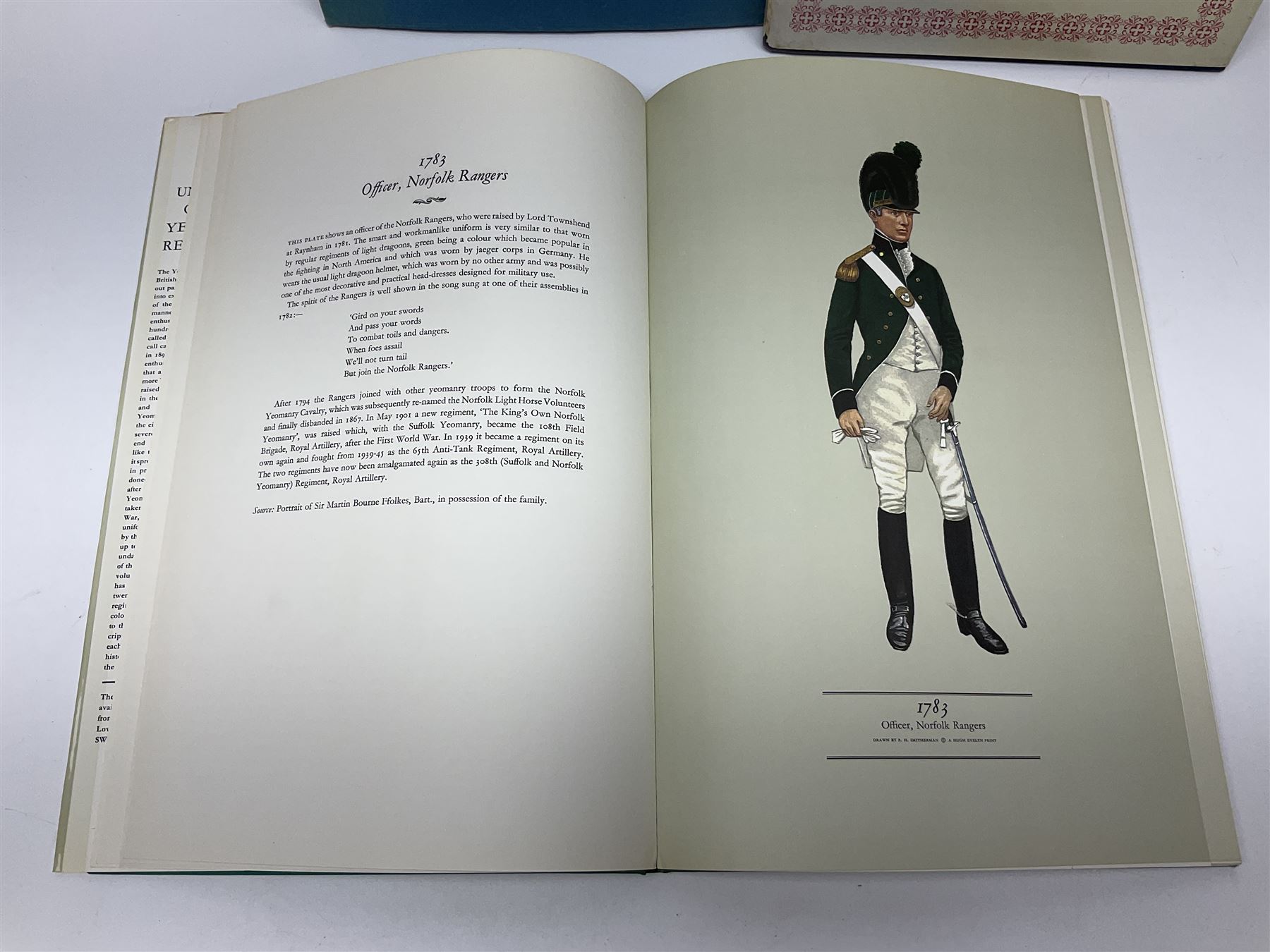 Set of six 1960s books on British Uniforms published by Hugh Evelyn London comprising Cavalry Uniforms of the British Army, Uniforms of the Royal Artillery, Uniforms of the Scottish Regiments, Uniforms of the Yeomanry Regiments and Infantry Uniforms of the British Army Series 1 & 2; all with dustjackets