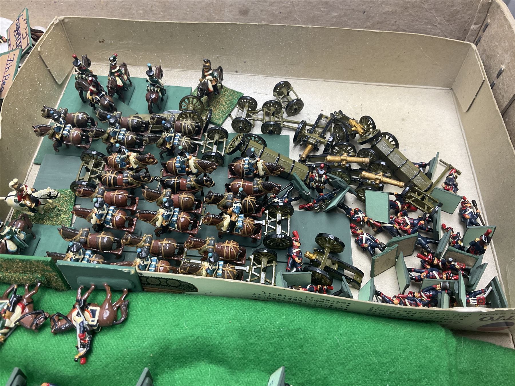 Painted metal wargame figures - over four hundred and sixty including Napoleonic, Dragoons, Line, horse-drawn and other Artillery, mounted etc; individuals and ranks of two, three and four; various scales including 20mm, 25mm etc