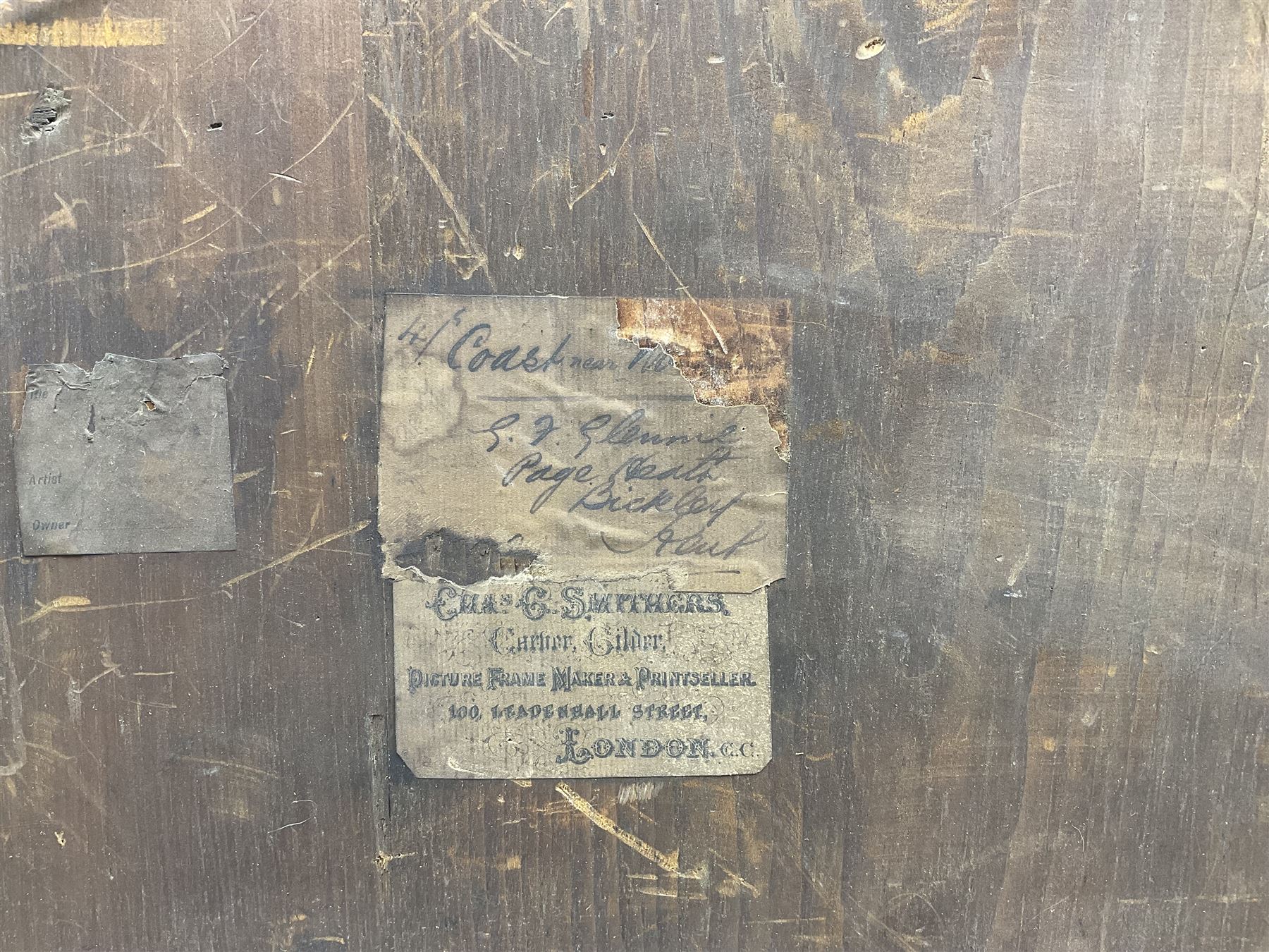 George F. Glennie (British fl.1861-1882): 'Coast Nr. Rye' & 'Pett Level Sussex',  pair monochrome watercolours signed and dated 1875, original title labels verso 24cm x 49cm (2)