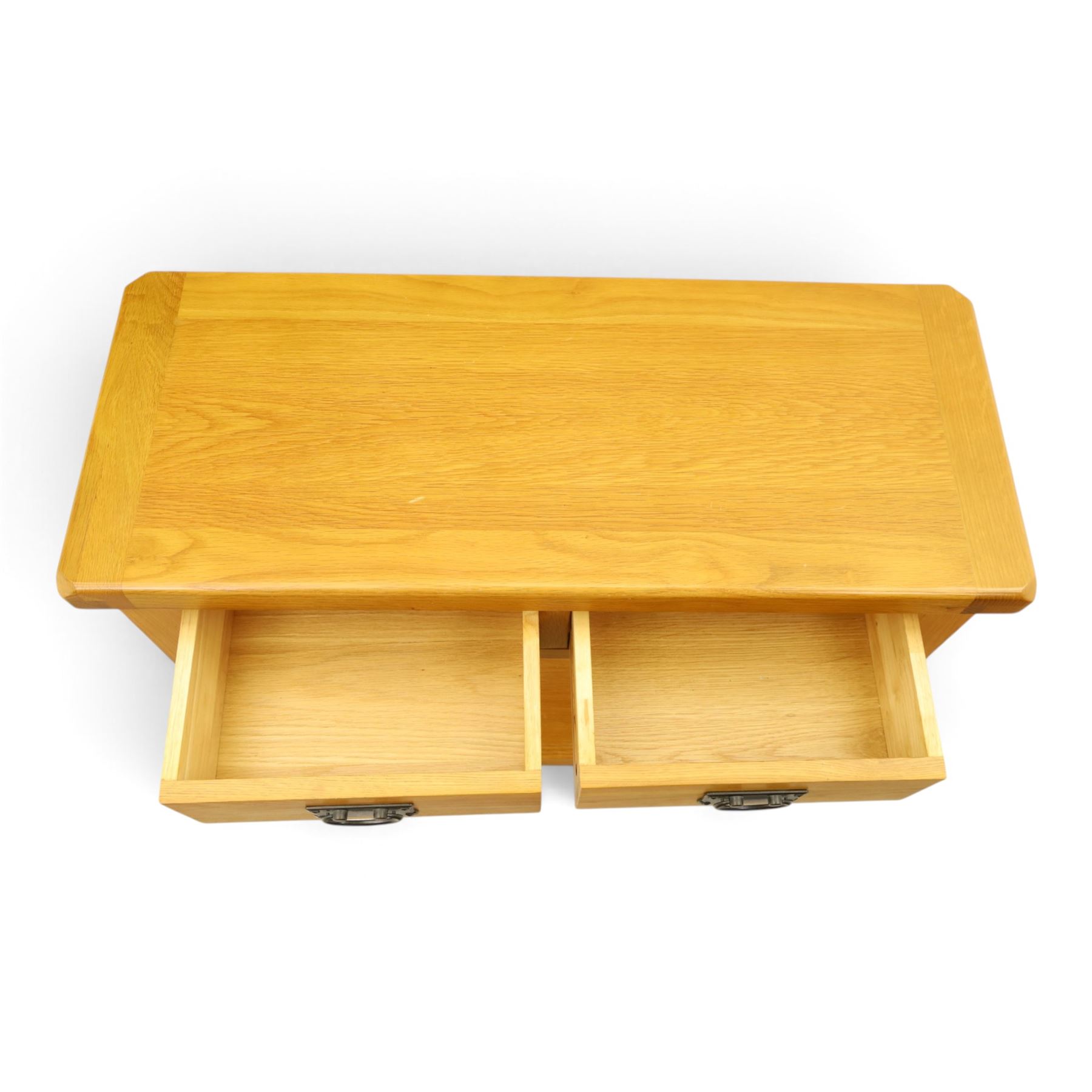 Oak Furnitureland - Contemporary solid oak console table, fitted with two drawers and full length under tier