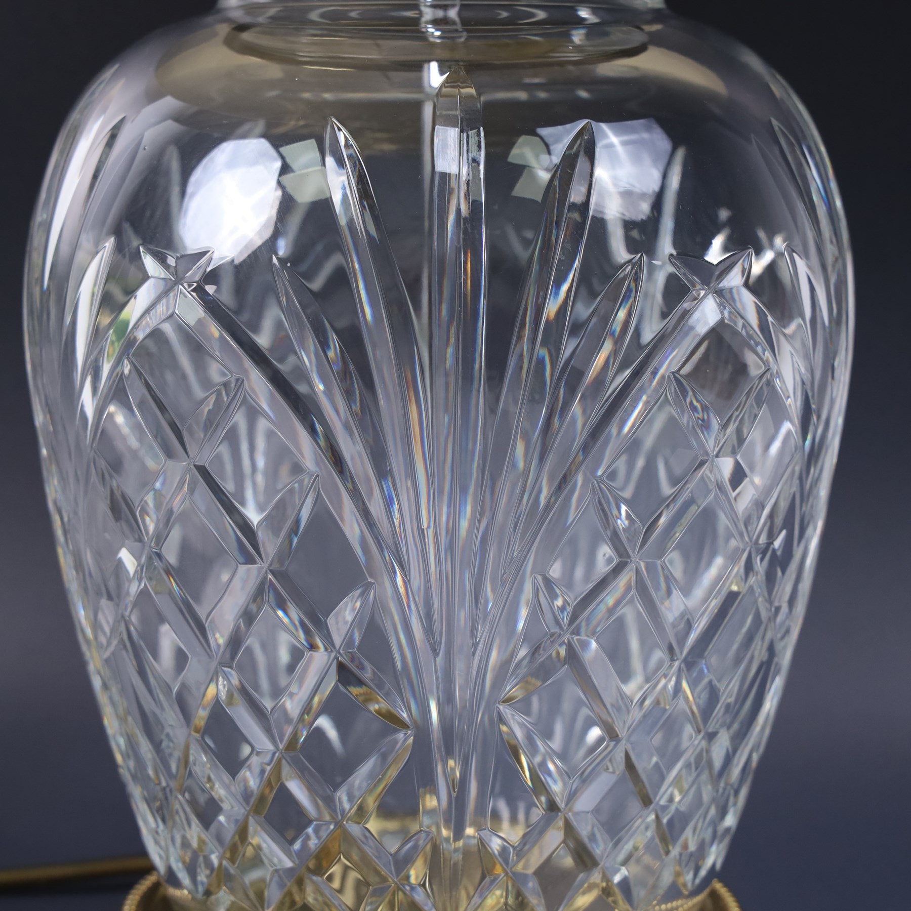 Waterford crystal table lamp, upon a circular gilt metal base, with shade H52cm