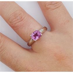 Platinum single stone oval cut pink sapphire ring, sapphire approx 1.10 carat