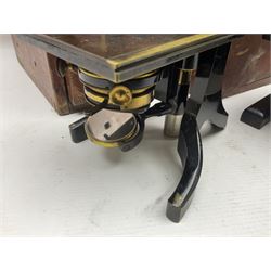 Three boxed microscopes, comprising Hawkslay & Sons Spencer Buffalo microscope no 68177, J Swift & Son microscope and R & J Back microscope no 30241