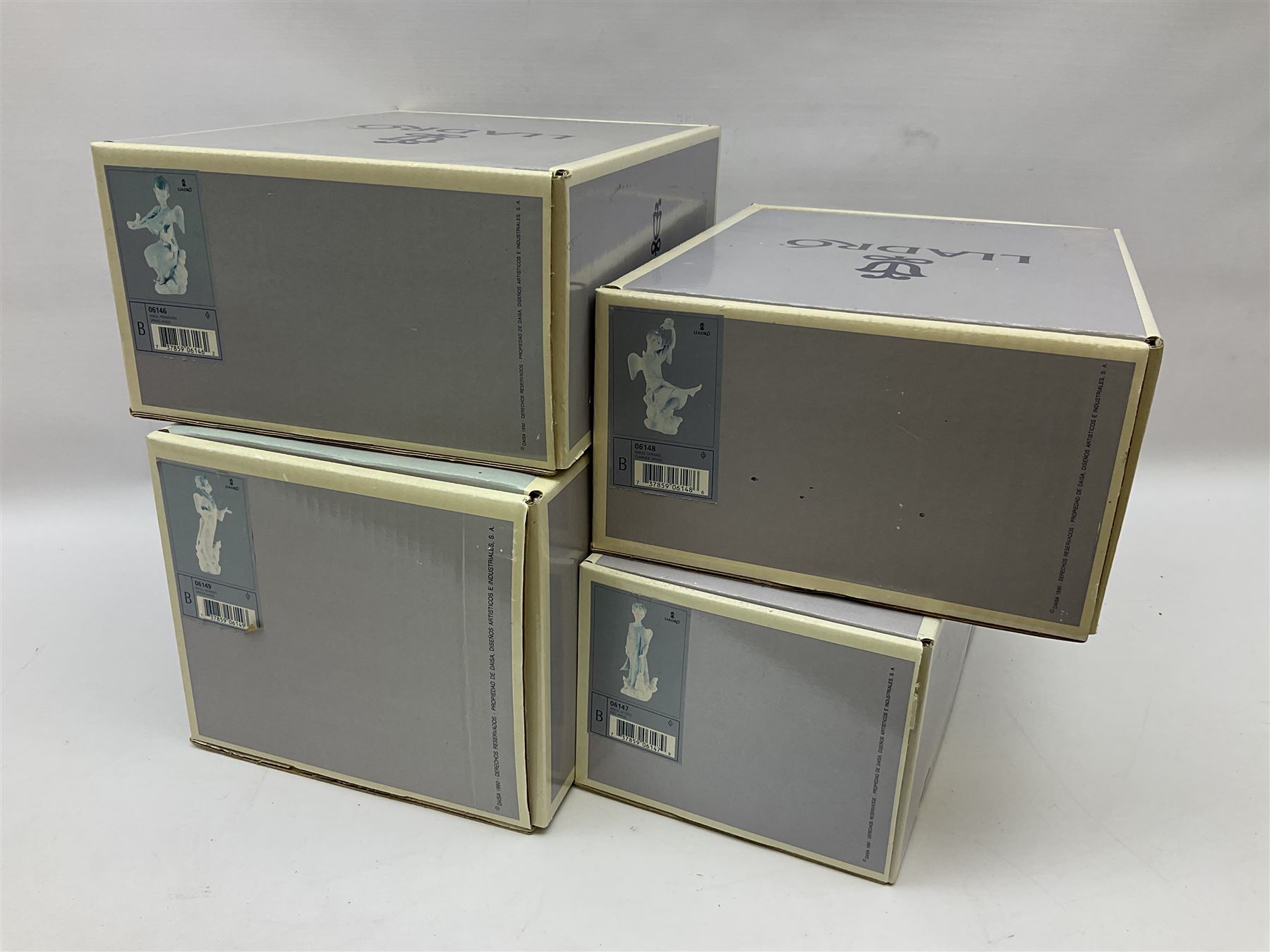 Lladro Season Angels set, comprising Spring Angel no 6146, Fall Angel no 6147, Summer Angel no 6148 and Winter Angel no 6149, all with original boxes, largest example 29cm