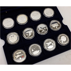  Collection of fourteen silver proof five pound coins from 'The Concorde Silver Coin Collection' and 'Concorde Milestones', with certificates, housed in a Westminster display box  