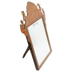 Set of seven Copeland plates retailed by John Mortlock, scalloped and decorated with portraits of gentlemen; together with an early 19th century Mahogany wall mirror, with a later easel stand, H44cm, and Brass table lamp, of antique design with classical figures on a circular base, H29cm