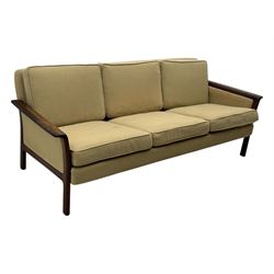 Mid-20th century hardwood framed three-seat sofa 