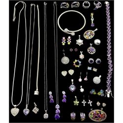Collection of silver and stone set silver jewellery including necklaces, earrings, pendants, rings and bracelets, all stamped or tested