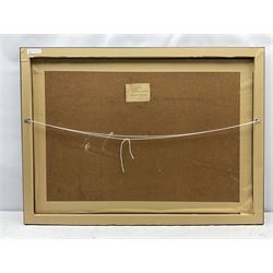 John Ellison (British 1932-2005): 'Yorkshire Landscape', oil on board, titled verso on artist's address label 'Fern Cottage, High Street, Scalby, Scarborough' 60cm x 85cm 
Notes: Ellison was a part-time lecturer within the Art Department of Scarborough Technical College in the 1960s, before moving on to become a Senior Lecturer at Guilford School of Art.