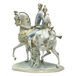 Lladro figure, Valencians group, modelled as a courting couple on horseback, sculpted by Fulgencio Garcia, with original box, no 4648, year issued 1969, year retired 1989, H44cm