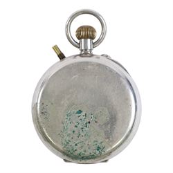 Early 20th century goliath keyless Swiss lever pocket watch by M M & Co, patent No. 10292, with light attachment, white enamel dial with Arabic numerals and subsidiary seconds dial, case No. 3202718