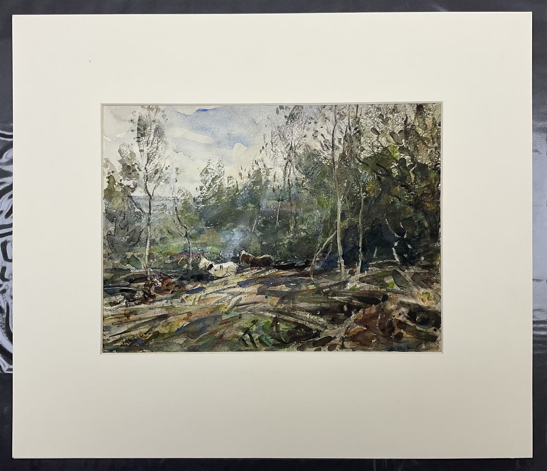 Frederic Stuart Richardson (Staithes Group 1855-1934): 'Hauling Timber above Gatcombe - Long Ashton' Somerset, set three watercolours signed in the margin, titled verso 21cm x 29cm (3) (mounted)