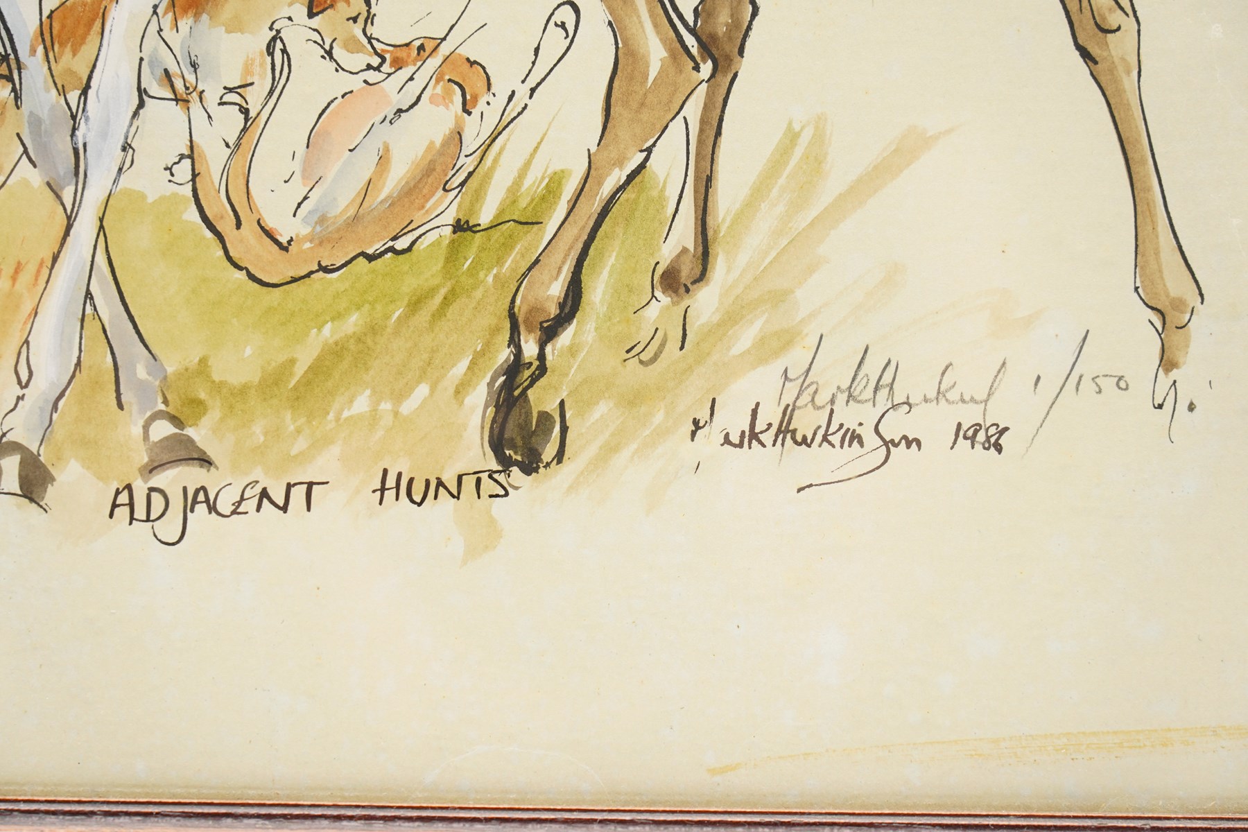 Mark Huskinson (British 1935-2018): 'Adjacent Hunts' and 'When the Claret Slipped Down like Silk Knickers', pair of limited edition prints finished with watercolour and acrylic signed and numbered 1/150 and 3/150 in pencil max 43.5cm x 30.5cm (2)