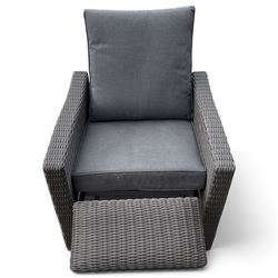 Kettler - Palma rattan garden reclining lounger chair, of high-back and square form with reclining and extending foot-rest function, with loose seat cushions and protective cover