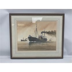 Adrian Thompson (British 1960-): 'Evening Tide' Steam Trawlers in the Humber, watercolour signed, titled and dated '93 verso with artist's address label 34cm x 46cm  