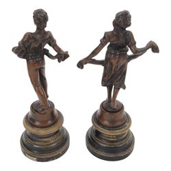 Pair of spelter figures, La Semeur and and La Moissoneur, H30cm