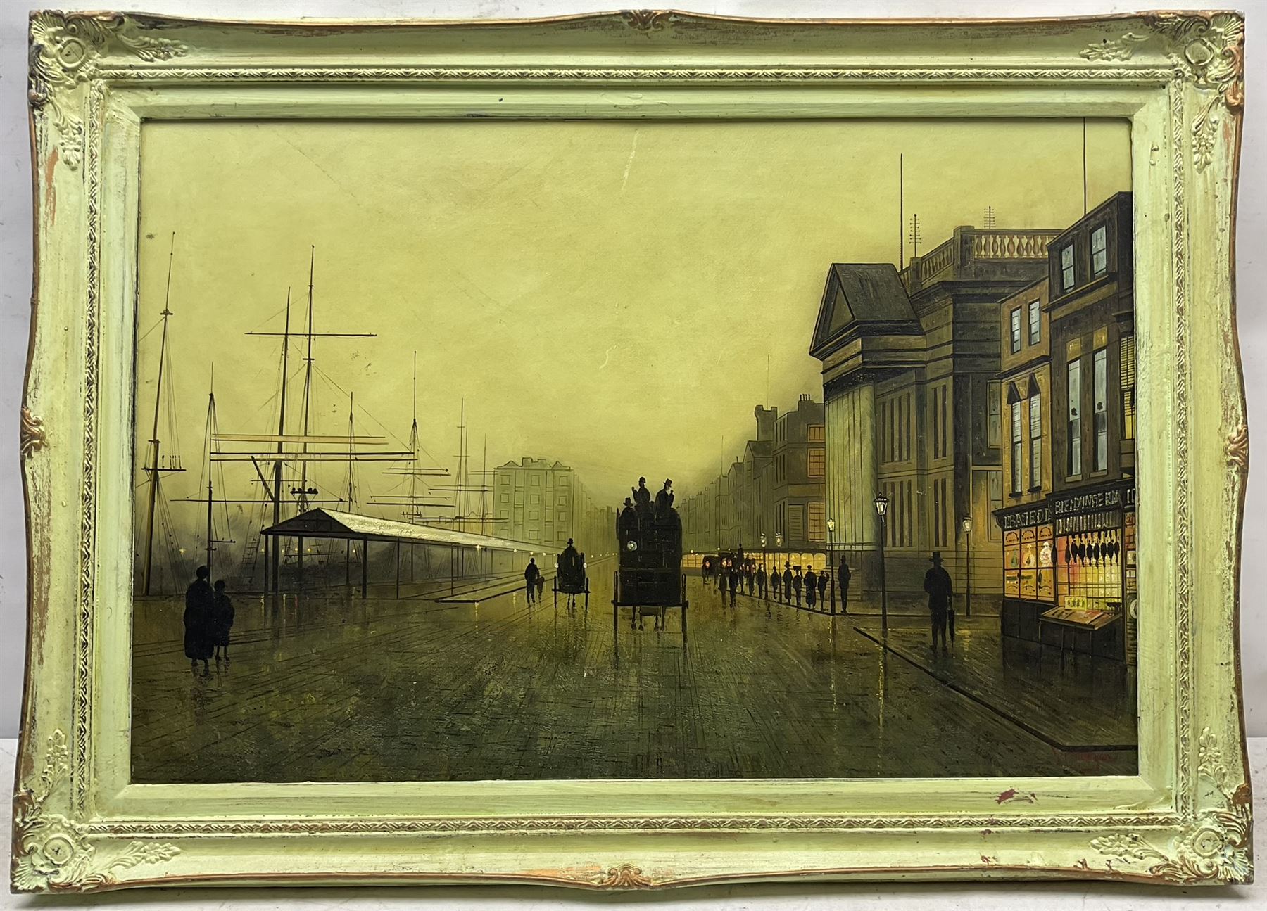 Follower of John Atkinson Grimshaw (British 1836-1893): The Custom House Liverpool Looking North, oil on board, bears spurious signature W Meegan 50cm x 75cm