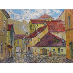 Stas Blinov (Russian 1946-): Town Scene, oil on canvas signed and dated '90, inscribed verso 60cm x 80cm    
